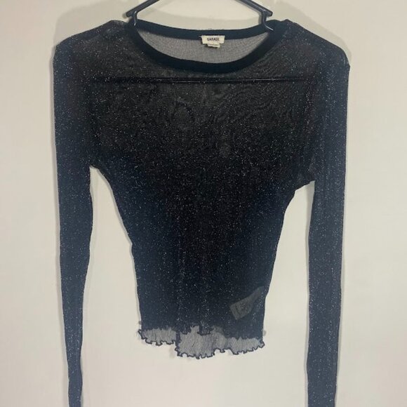 Garage Black Shimmer Sheer Blouse - Picture 1 of 5